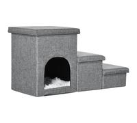 Scaletta per Cani e Gatti 3 Gradini 73,5x33x40,5 cm con Cuccia Grigia