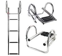 Scaletta per pontone a 4 gradini in Acciaio Inox Pieghevole e telescopica con aclescopica con Accesso Posteriore, Scala per Ponte di Poppa Resistente e corrimano con Pedale (Argento, 132 cm)