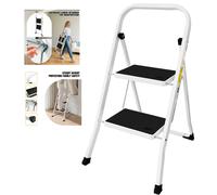 Scaletta pieghevole a 2 gradini, scaletta multifunzione in acciaio con pedale largo antiscivolo, ripiano per vaso da fiori, carico di 150 kg