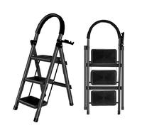 Scaletta pieghevole a 3/4/5 gradini di carico massimo di 150 kg, blocco di sicurezza, pedali larghi braccioli a scala a scomparsa leggeri per casa, cucina, armadio e ufficio (nero-3 gradini)