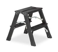 Relaxdays Scala in Alluminio, 2 Gradini, Pieghevole, Carico Fino 120 kg, Scaletta Bilaterale, Rialzo 39x38x40 cm, Nera