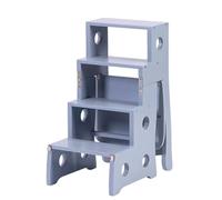 Scaletta pieghevole in legno massello, sedia, scaletta a pioli, sgabello pieghevole portatile, scaletta a pioli a doppio scopo, scala di salita a 4 gradini, sgabello, espositore(Greyish blue)