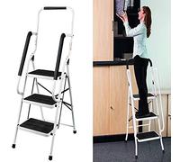 Scaletta pieghevole, scala in acciaio a 3 gradini con corrimano di sicurezza e battistrada antiscivolo, scala pieghevole portatile,capacità massima 150 kg, scala a gradini per ufficio, casa, giardino