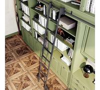 Scaletta scorrevole Set completo Kit binari Libreria Kit hardware scala scorrevole Binario/binario rotondo (senza scala) con rullo da pavimento nero, binari per scale mobili per casa/interni/loft ( Si