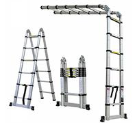 Scaletta Telescopica Alluminio con 6+6 Gradini, Scala Allungabile 1,9+1,9 Metri, Scala Pieghevole Leggera, Forte e Stabile, Multiuso, Portata 150 kg, Norma EN131