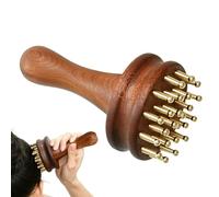 Scalp Massager Brush - Brass Teeth Gua Sha Meridian Massage Brush | Deep Tissue Wooden Body Massage Tool | Copper Head Massager For Shoulder Belly Leg Muscle
