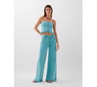 Scalpers - Jeans culotte color turchese effetto sbiadito-Blu 38