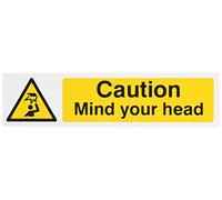 Scan Cartello autoadesivo in PVC SCA5110 - Caution Mind your head Bianco 200 x 50 mm