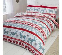 Scandi Rosso Natale Set Copripiumino 100% Naturale Spazzolato Cotone Singolo