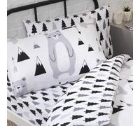 Scandi Orso Foresta Singolo Aderente Foglio E Federa Set Bianco Grigio Bambini