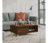 Scandinavian Coffee Table for Living Room, Brown Oak look, 90 x 60 x 35 cm, Wood Material Modern Center Table with Storage Shelf, Durable Eucalyptus Wood Legs, Easy Assembly