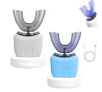 Scandinavian Smiles Toothbrush, Scandinavian Toothbrush, 360° Full Coverage Silicone Brush, Three Modes, Waterproof Design, Smart Charging Base, for Most People (White+Blue)