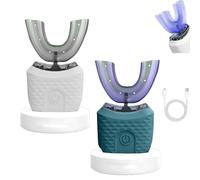 Scandinavian Smiles Toothbrush, Scandinavian Toothbrush, 360° Full Coverage Silicone Brush, Three Modes, Waterproof Design, Smart Charging Base, for Most People (White+Green)