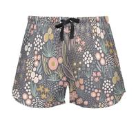 Scandinavian Style Line Art Florals Womens Pajama Bottoms, Workout Pantaloncini con Pockets for Gym Sports,L