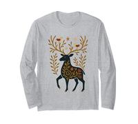 Scandinavo Folk Art Cervo Botanico Antler Maglia a Manica