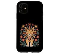 Scandinavo Folk Art Leone Floreale Criniera Giungla Sunshine Boho Custodia per iPhone 11