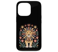 Scandinavo Folk Art Leone Floreale Criniera Giungla Sunshine Boho Custodia per iPhone 13 Pro