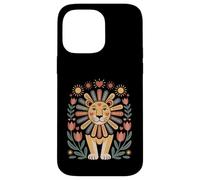 Scandinavo Folk Art Leone Floreale Criniera Giungla Sunshine Boho Custodia per iPhone 14 Pro Max