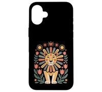 Scandinavo Folk Art Leone Floreale Criniera Giungla Sunshine Boho Custodia per iPhone 16 Plus