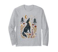 Scandinavo Folk Art Lupo Ululante Botanico Flore Maglia a Manica