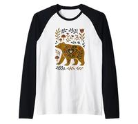 Scandinavo Folk Art Orso Botanico Floreale Maglia con Maniche Raglan