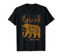 Scandinavo Folk Art Orso Botanico Floreale Maglietta