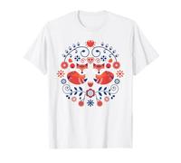 Scandinavo Folk Art Pattern Nordic Flowers Fox Maglietta