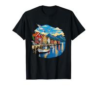 scandinavo Harbour Case sotto gabbiani e Un Sole Basso Maglietta