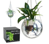 SCANDINORDICA Fioriera a forma di palla da discoteca, con catena, gancio macramè e supporto in acrilico per scrivania, include inserto auto-irrigante, decorazione eclettica per la casa, 25,4 cm,
