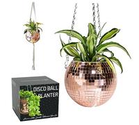 Scandinordica Fioriera a sfera da discoteca, contenuto della confezione: fioriera a specchio con catena, gancio in macramè e supporto acrilico per scrivania, inserto autoirrigante, regali stravaganti