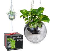 SCANDINORDICA Vaso stile disco - Fioriera da discoteca, Vaso a Specchio Effetto Discoteca con Catena e Gancio in Macramè, Pianta | Decorazioni d’interni - 20 cm