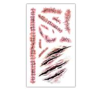Scar Wound Sticker - Temporary Face Decals Halloween Tāttoo Stickers | Horror Party Stickers Skull GŕimReäper Scythe Bat Tombstone Blood Effect 13.8x7.9cm