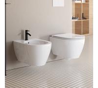 Scarabeo Moon coppia sanitari - bidet e WC a parete con Clean Flush, 5520CL+5535B+5521, Moon bianco [WC > WC]