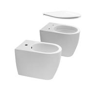 Scarabeo Moon coppia sanitari - bidet e WC a pavimento con Clean Flush, 5522CL+5535B+5523, Moon bianco [WC > WC a Pavimento]