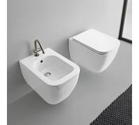 Scarabeo Teorema 2.0 coppia sanitari - bidet e WC sospeso con Clean Flush, 5126CLBK+8305B+5127BK, Teorema 2.0 bianco [WC > Set WC / Bidet]