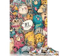 Scarabocchi di animali domestici Jigsaw Puzzle in Legnos Adulto 300 Pezzi Gioco EduGattoion Regalo Per Amore E Amico Per Gioco Familiare Decorazione Interna Unica Stress Relief Toy 300pcs (40x28cm)