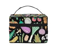 Scarabocchio Dell'alimento Delle Verdure Su Buio, Borsa per il trucco Borsa per cosmetici Borsa da toilette da viaggio portatile Astuccio per matite Astuccio da toilette