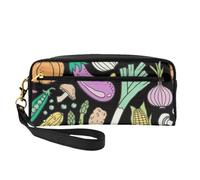 Scarabocchio Dell'alimento Delle Verdure Su Buio, Borsa per il trucco Borsa per cosmetici Borsa da viaggio portatile da toilette Astuccio in pelle per donne e ragazze