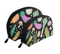 Scarabocchio Dell'alimento Delle Verdure Su Buio, Borsa per trucco a conchiglia Portamonete da donna Borsa da toilette piccola Borsa per cosmetici 2 pezzi