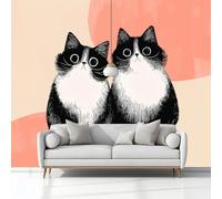 Scarabocchio Retrò Gatto Bianco E Nero 3D Carta da Parati In Tessuti non Tessuti, 200 x 140 cm Murali Fotomurale Decorazione Murale Soggiorno Camera da Letto Cameretta Dei Bambini