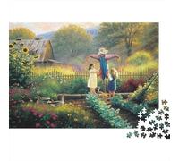 Scarecrow & boy & girl Puzzle 1000 Pezzi Carta Riciclata Vegetable Garden Puzzles per Anziani Educativo Gioco Decompressione Allevia la Demenza Senile Gift 70x50cm/1000pcs