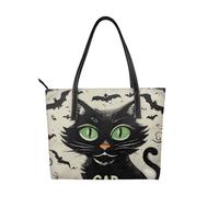 Scaredy Cat Borsa a mano in pelle vegana da donna, con pipistrello di Halloween, con manico superiore, grande borsa a tracolla per tutti i giorni, lavoro e viaggi