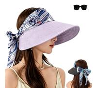 Scarf Accent Visor,Scarf Accent Integrated Visor Hat,Summer Adjustable Wide Brim Packable Scarfs Accent Ponytail cap for Beach，Purple