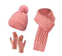 Scarf Gloves Hat Set For Teen Girls Women&Men Autumn Winter Warm Wool Hat Scarf Gloves Three Pieces Pupazzo di neve con berretto a maglia, Colore: rosa., Taglia unica