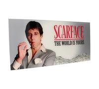 Scarface Glass Poster The World Is Yours (Grey Background) 60 x 30 cm