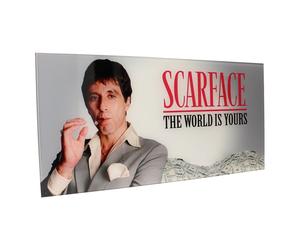 Scarface Glass Poster The World Is Yours (Grey Background) 60 x 30 cm