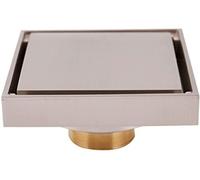 Scarico a pavimento incassato in acciaio, Piletta for doccia quadrata in ottone con raccogli-capelli e griglia for piastrelle, 4x4 pollici, multicolore