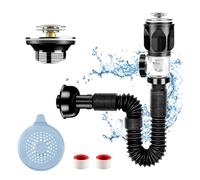 Scarico Lavandino Bagno, Kits di Scarico Lavandino Bagno, con Tubetto Flessibile di Scarico, Prova di Odori & Insetti, Anti Intasamento, Sifone Lavandino Cucina Salvaspazio