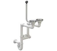 Scarico Lavandino Cucina - Sifone Lavandino - Sifone Lavello Cucina con Attacco per Lavastoviglie - Scarichi 115 mm (3 1/2) - Scarico per 2 vasche - Bianco/Cromo - Classico - Granitan