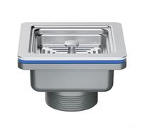 Scarico per lavello da cucina con struttura quadrata in acciaio inox, coperchio con funzione di sollevamento e componente filtrante intercambiabile